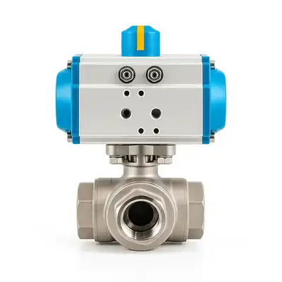 Zawór trójdrożny 1/2" z siłownikiem pneumatycznym SR kula typu "L" 