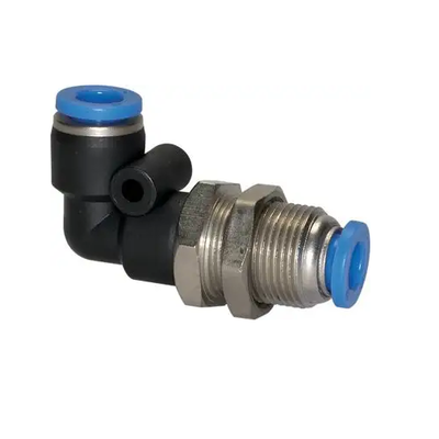 Bulkhead plug nipple angled for hose 12