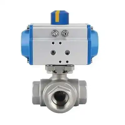 Zawór trójdrożny 3/4" z siłownikiem pneumatycznym DA  kula typu "L"