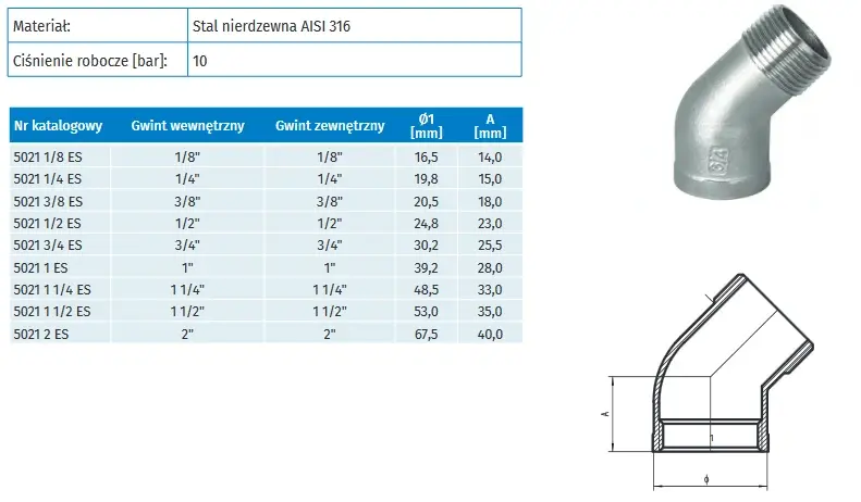 Kolanko nierdzewne AISI 316.